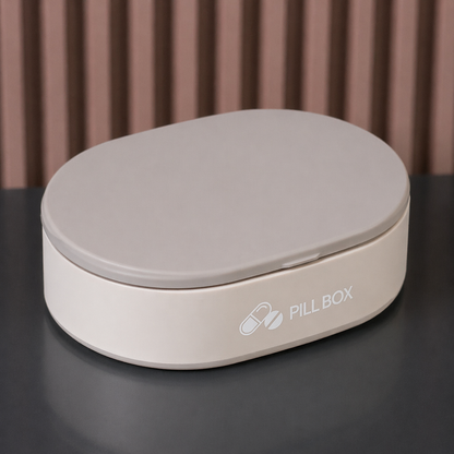 Pill Box — soft pink lid + warm mustard/tan body