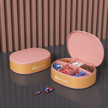 Pill Box — soft pink lid + warm mustard/tan body