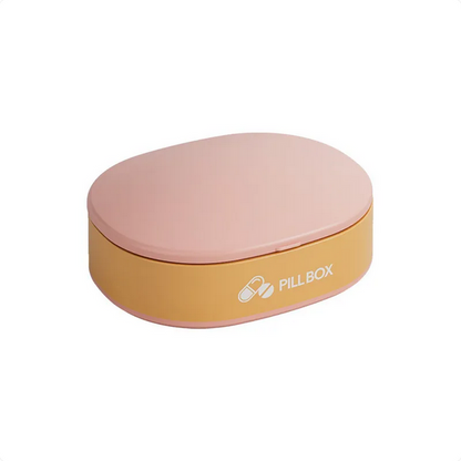 Pill Box — soft pink lid + warm mustard/tan body