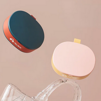 Pill Box — soft pink lid + warm mustard/tan body